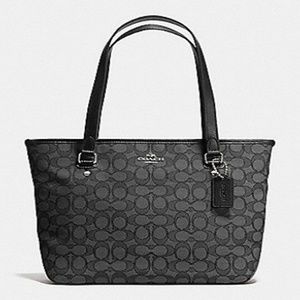 NWT-COACH Signture Jacquard Ziptop Tote-Smoke